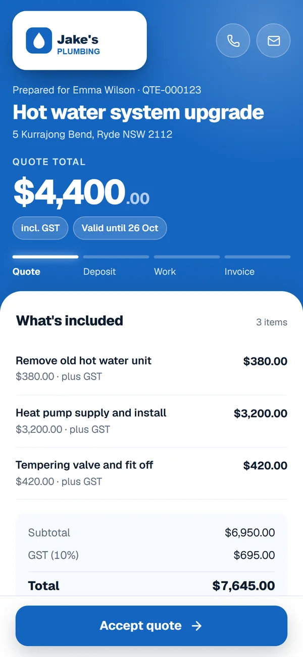 A plumber's client link in its blue, Bold look